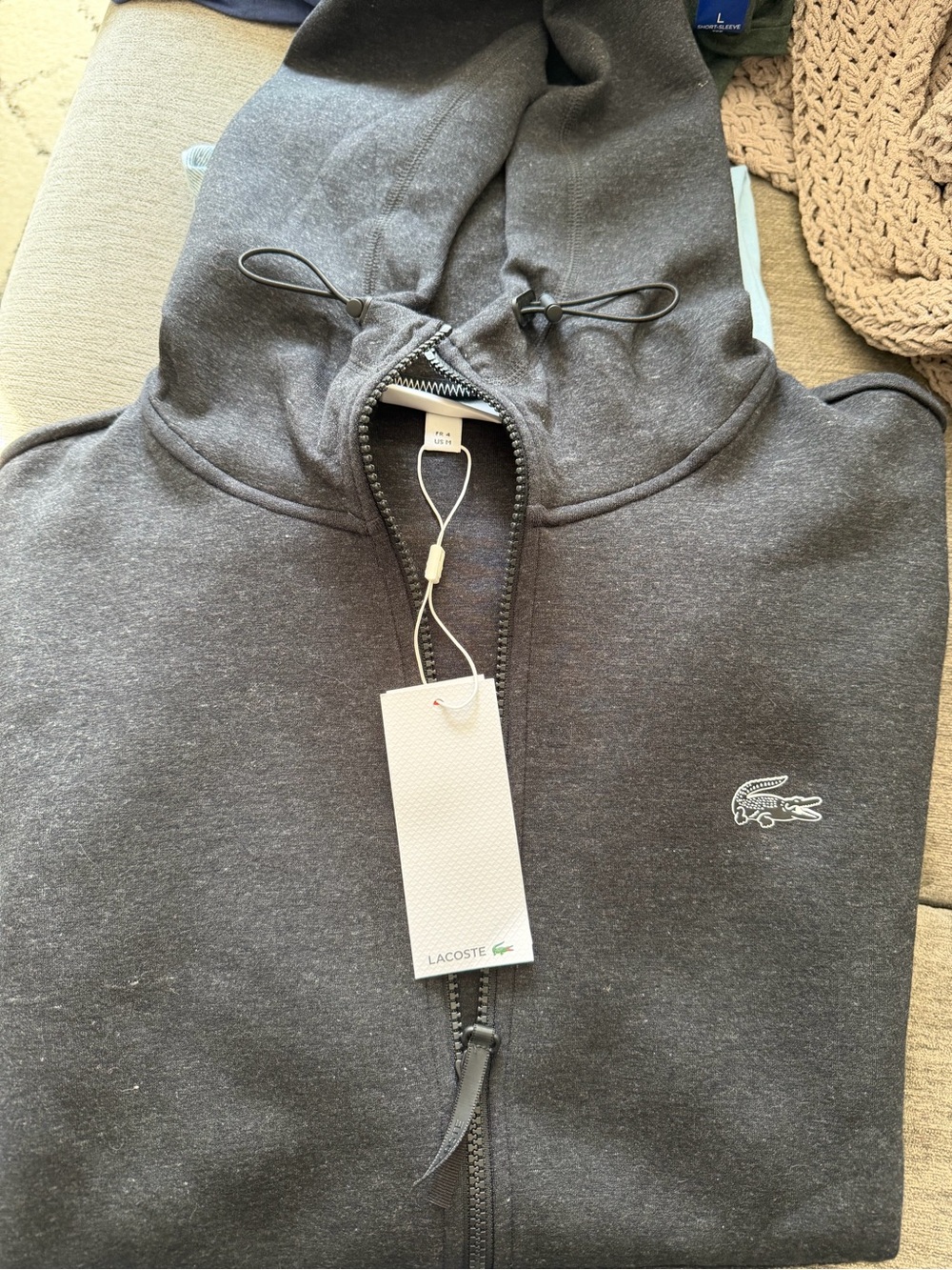 Lacoste Dark Heather Gray Zip Hoodie with Crocodile Logo - Picture 3 of 3